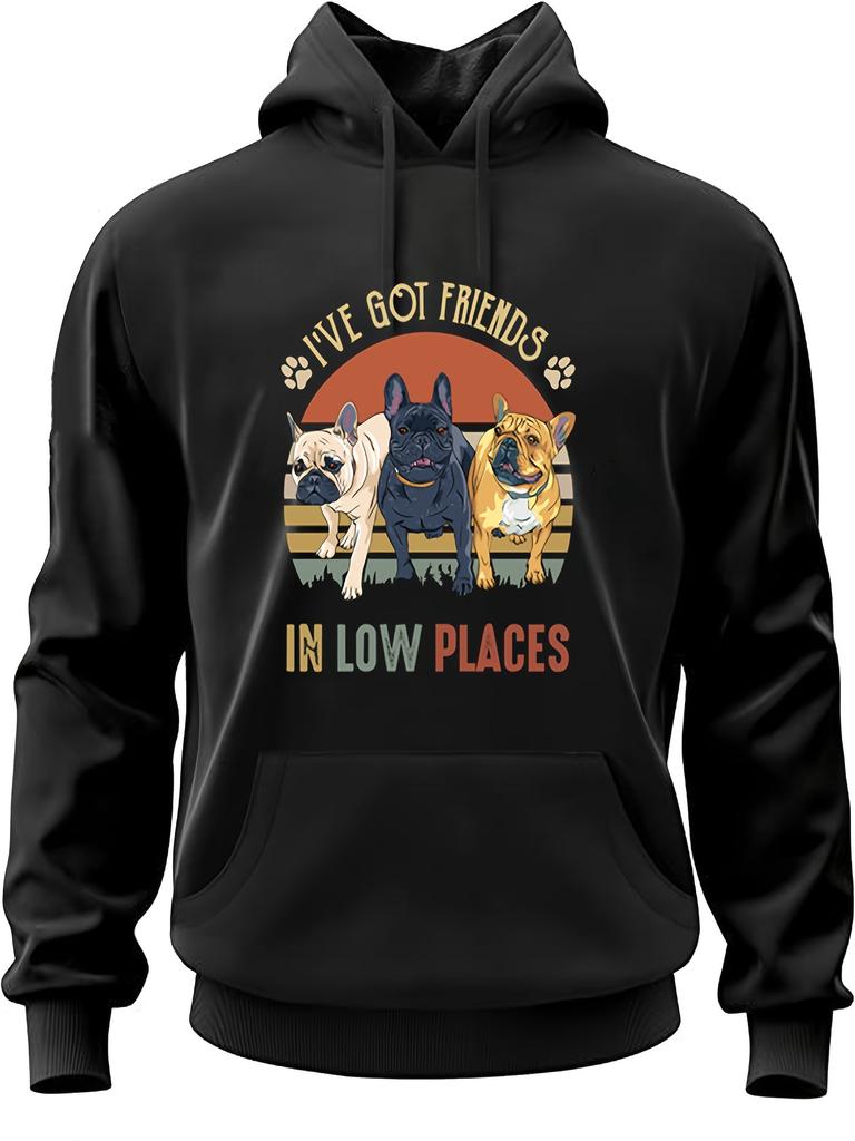 Plus Size Anime Pugs Graphic Print Hooded Sweatshirt For Spring Fall Winter, Clothing