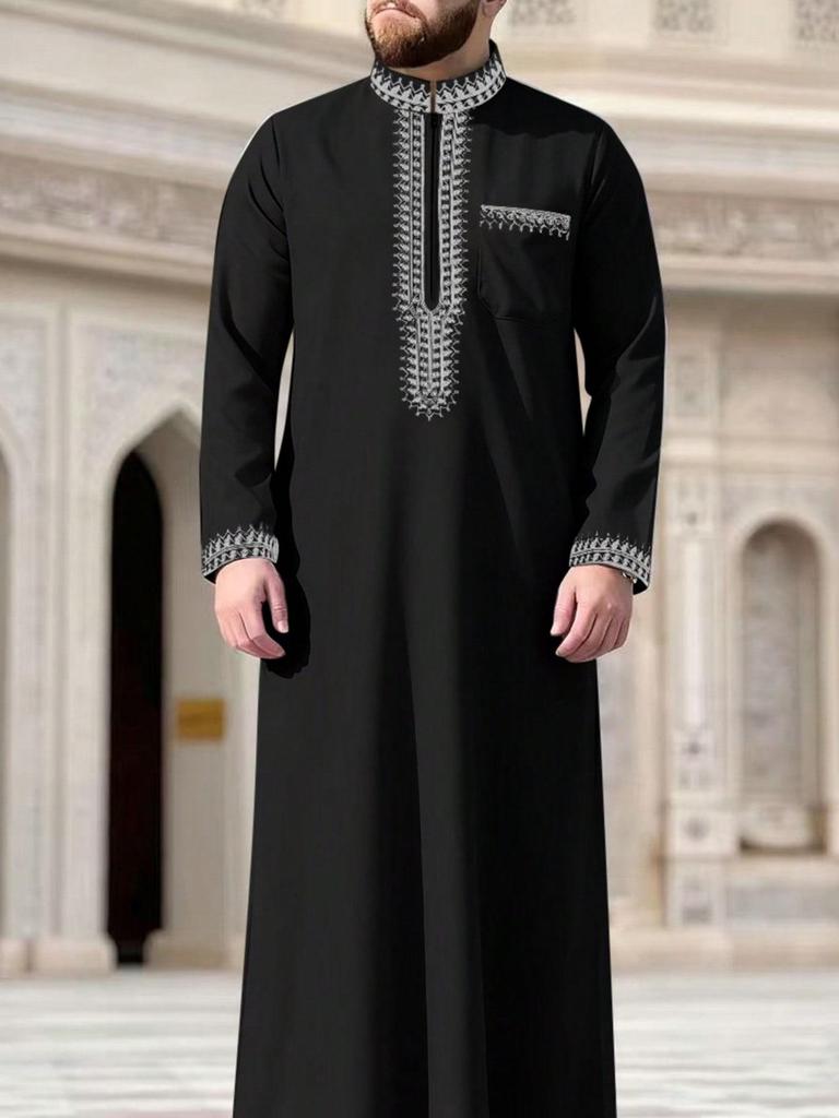 Embroidered Hooded Robe for Muslim Men, New Style Middle Eastern Thobe, Loose Long Sleeve Ethnic Design, Available Now