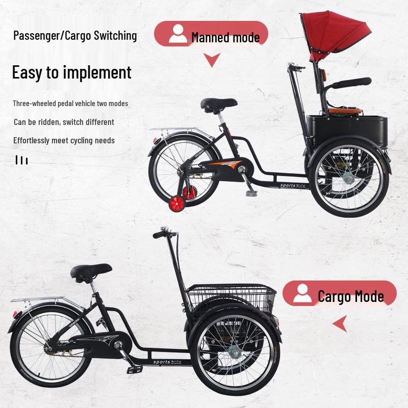 New Senior-Friendly Three-Wheeled Reverse Gear Tricycle: Foot-Powered Mobility for Elderly, Child Transport, and Goods Carrying.
