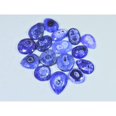 166Cts.Color Enhanced Blue Solar Cab Agate Mix Loose Gemstone 16Pcs Lot C-2121