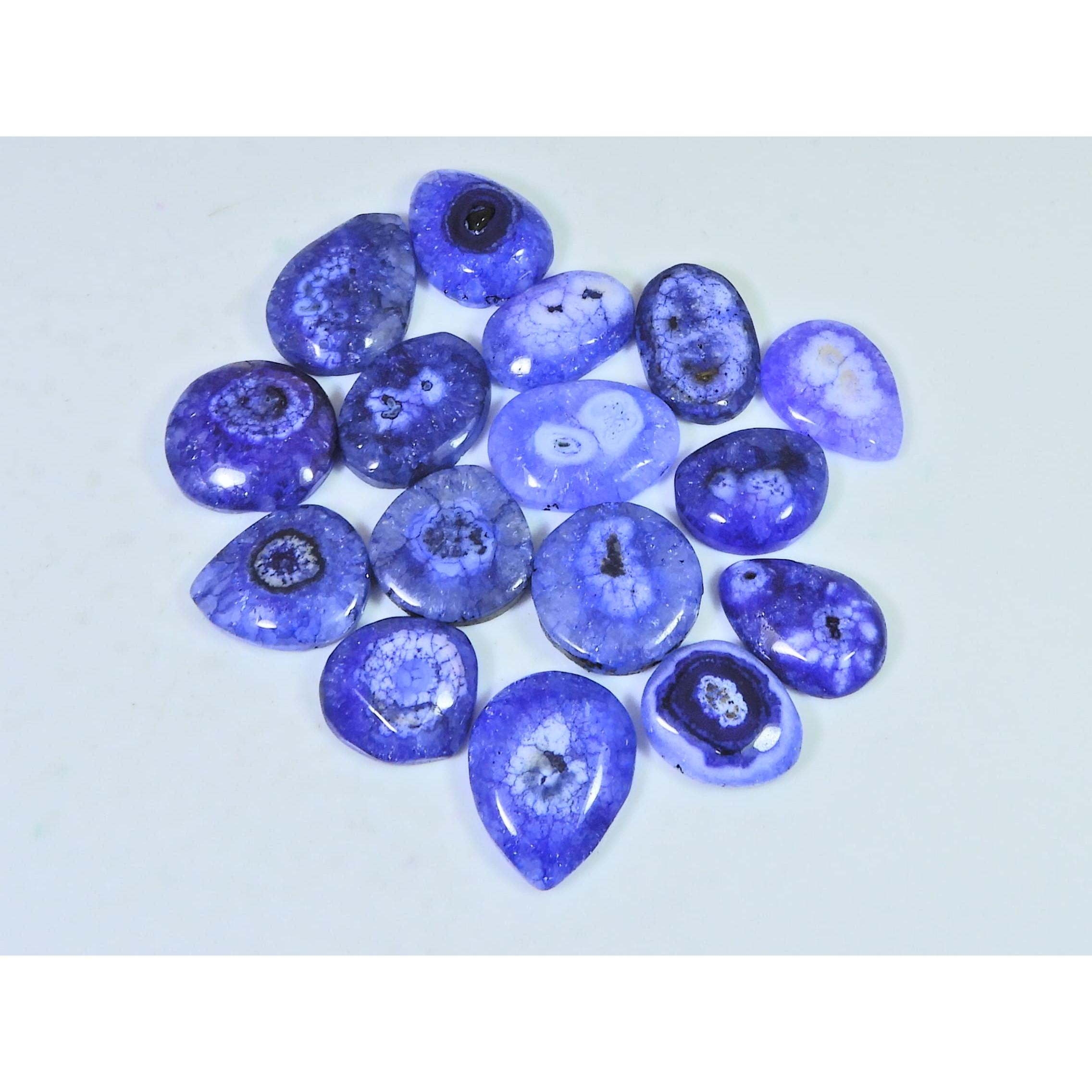 

166Cts.Color Enhanced Blue Solar Cab Agate Mix Loose Gemstone 16Pcs Lot C-2121