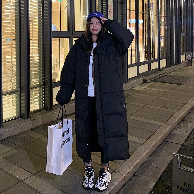 

Женский пуховик средней длины на зиму, свободная и утолщенная юбка с хлопковой подкладкой, повседневняя верхняя одежда 2XL чёрный