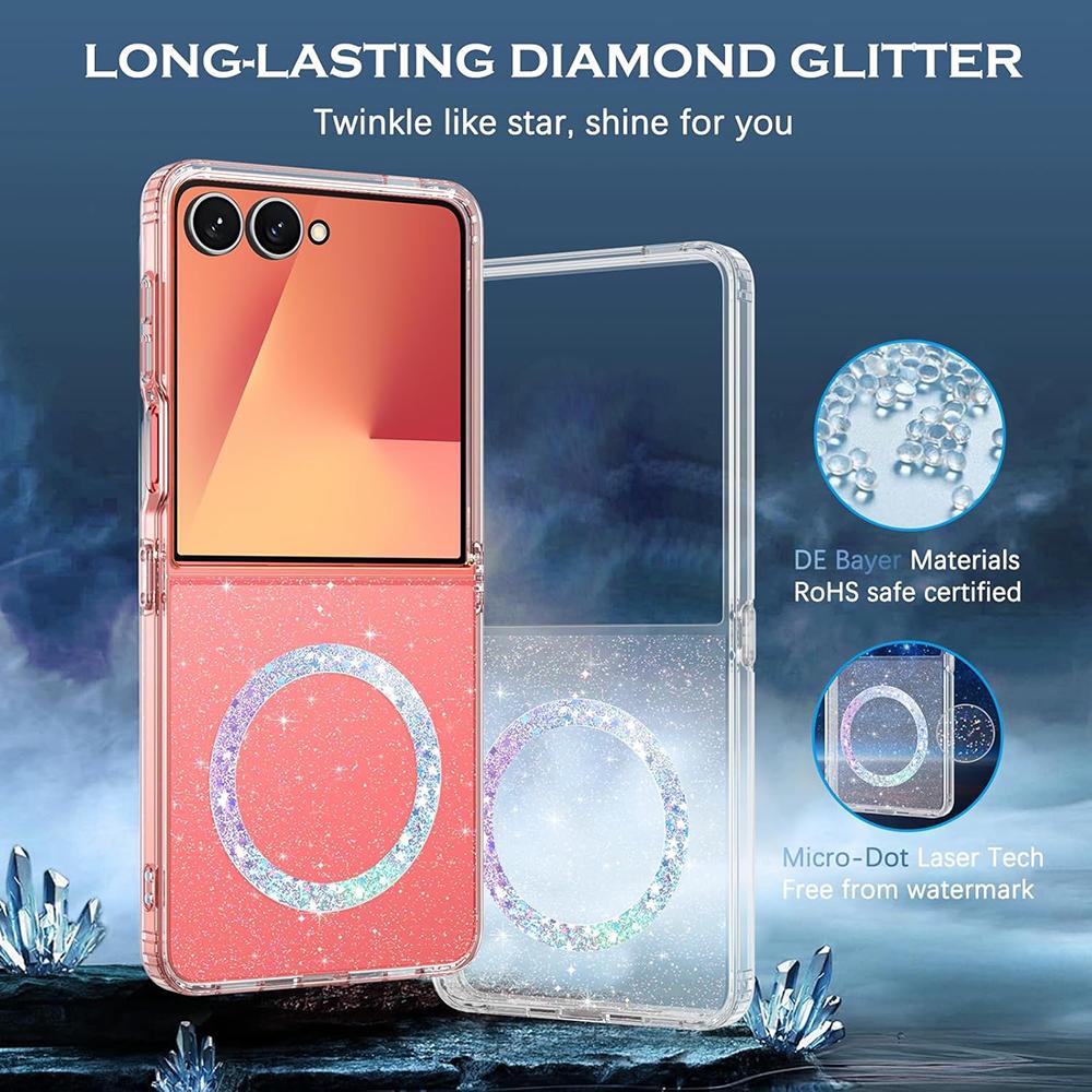 Transparente Glitzer-Stern-Kreis-Magnet-Hülle für Samsung Galaxy Z Flip 8/7/6/5 Sternenhimmel Kabelloses Ladecover