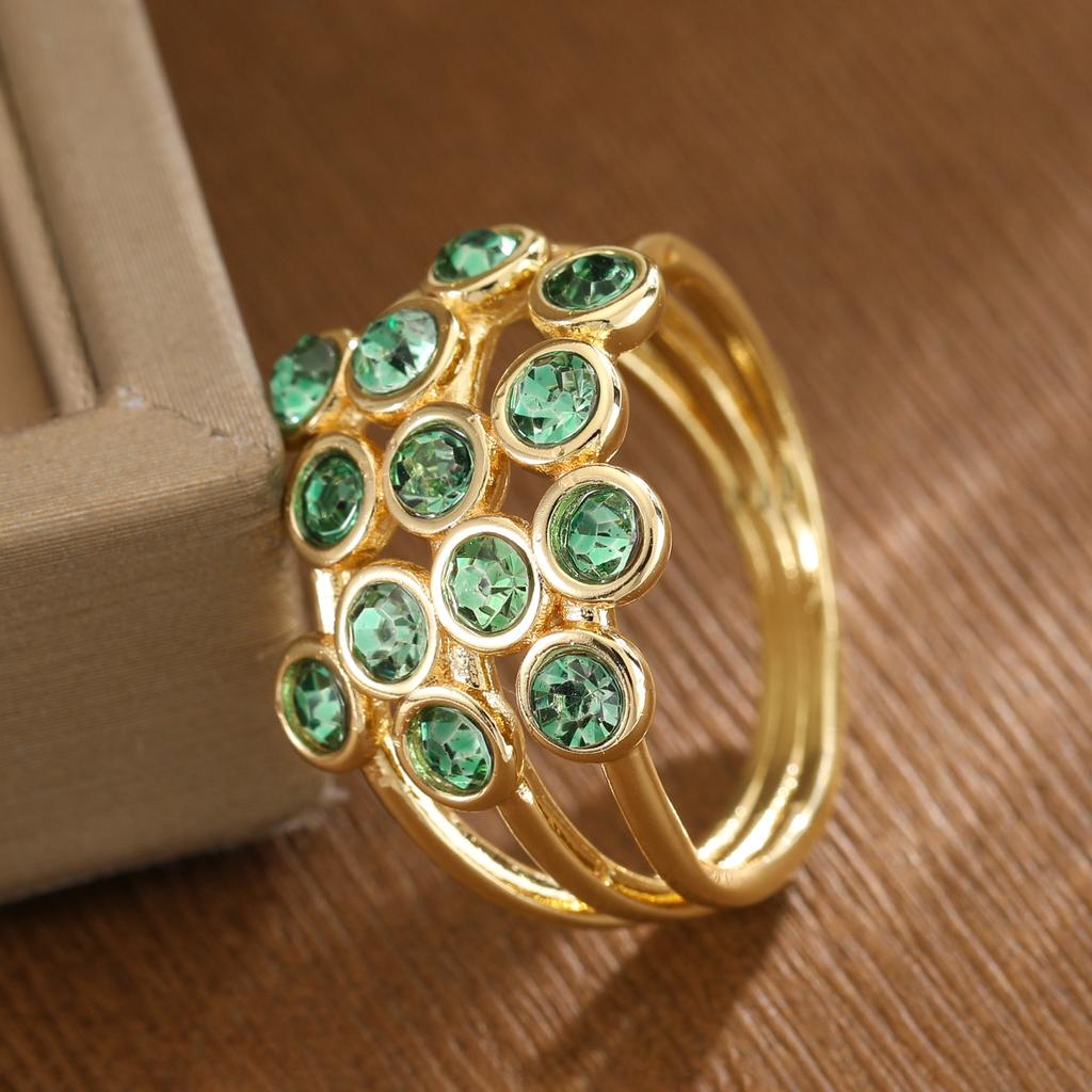 Luxury Multi-row Set Synthetic Green Gemstone Ring Copper Material Women Jewelry Ring For Banquet And Daily