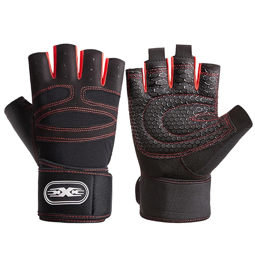 

Фитнес-перчатки Мужские и женские дышащие удлиненные напульсники Тяжелая атлетика фитнес специальные уличные спортивные перчатки с полупальцами для велоспорта M красный