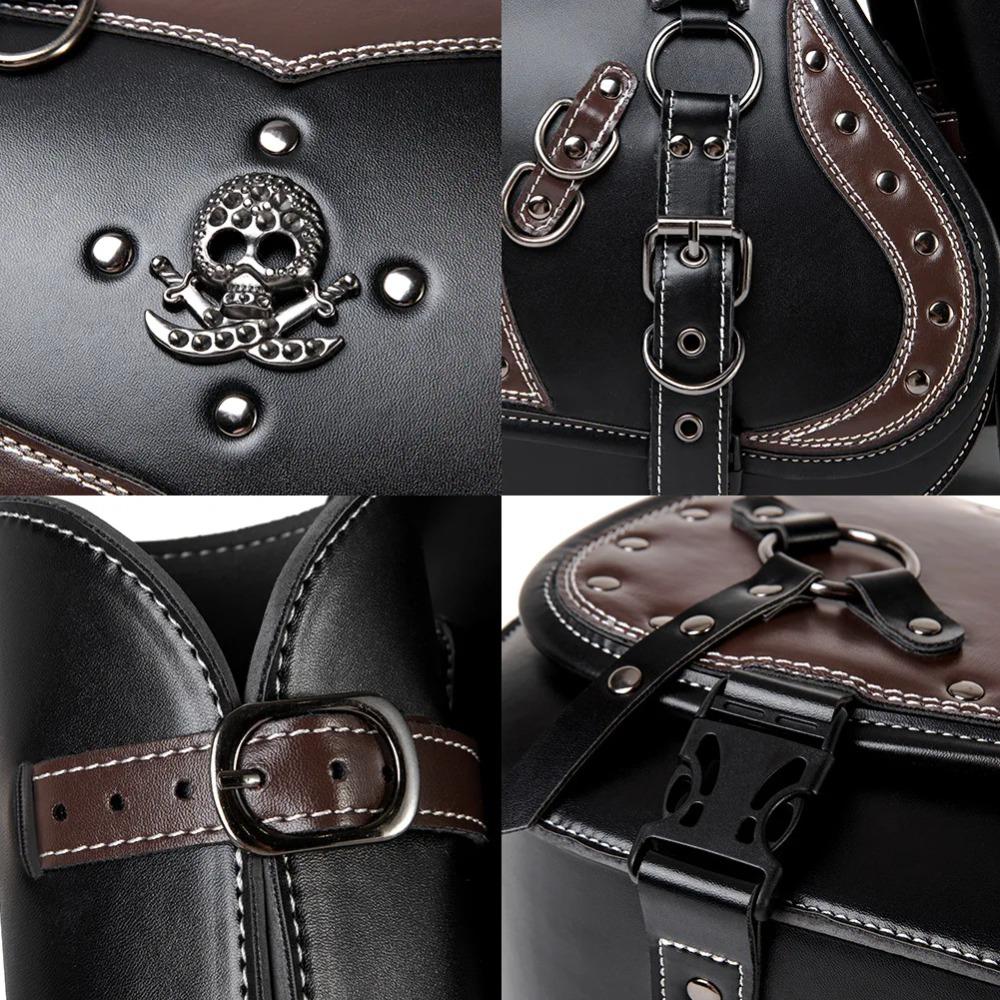 Universal Retro Motorcycle Saddlebag Throwover Saddlebags for Harley XL883 Honda Yamaha Suzuki PU Leather with Cup Side Gear Bag