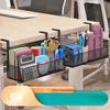 Portable Iron Desk Organizer with Adjustable Shelf Hanging Basket for Home Office Storage