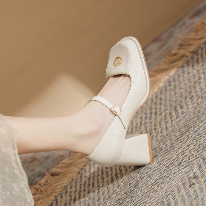Jin Gang My7018 Dicker Absatz Mary Jane Damenschuhe Frühling Vielseitige High Heels Flache Einzelschuhe Damen