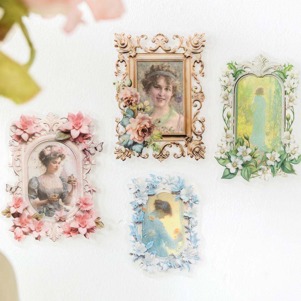 20pcs/pack Flowers Frame Stickers for Scrapbooking PET Materials Art Collage Junk Journal Decor Sticker Stationery