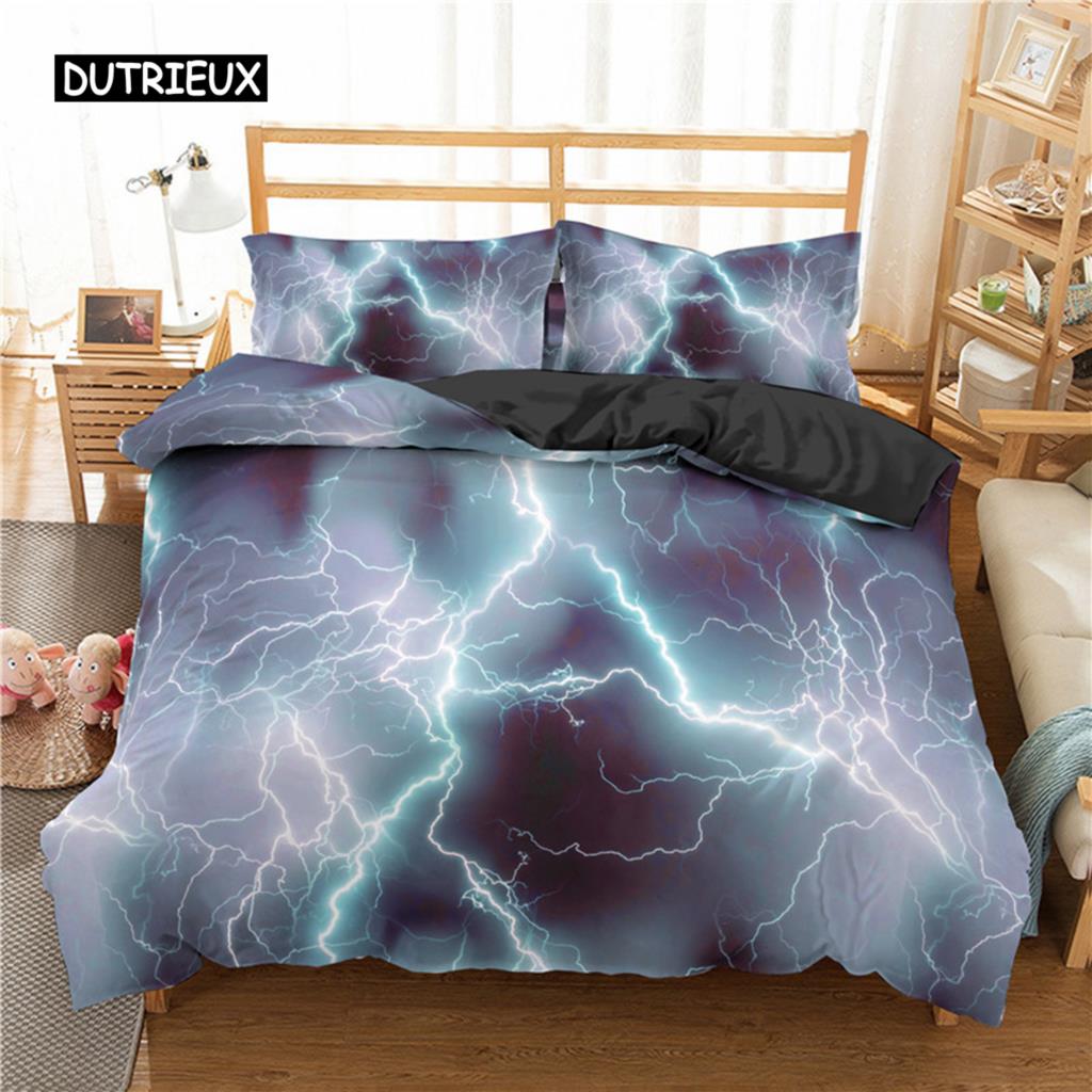 Lightning Duvet Cover Set Natural Phenomenon Bedding Set 3pcs for Kids Boys Thunder Comforter Cover Soft Polyester Quilt Cover