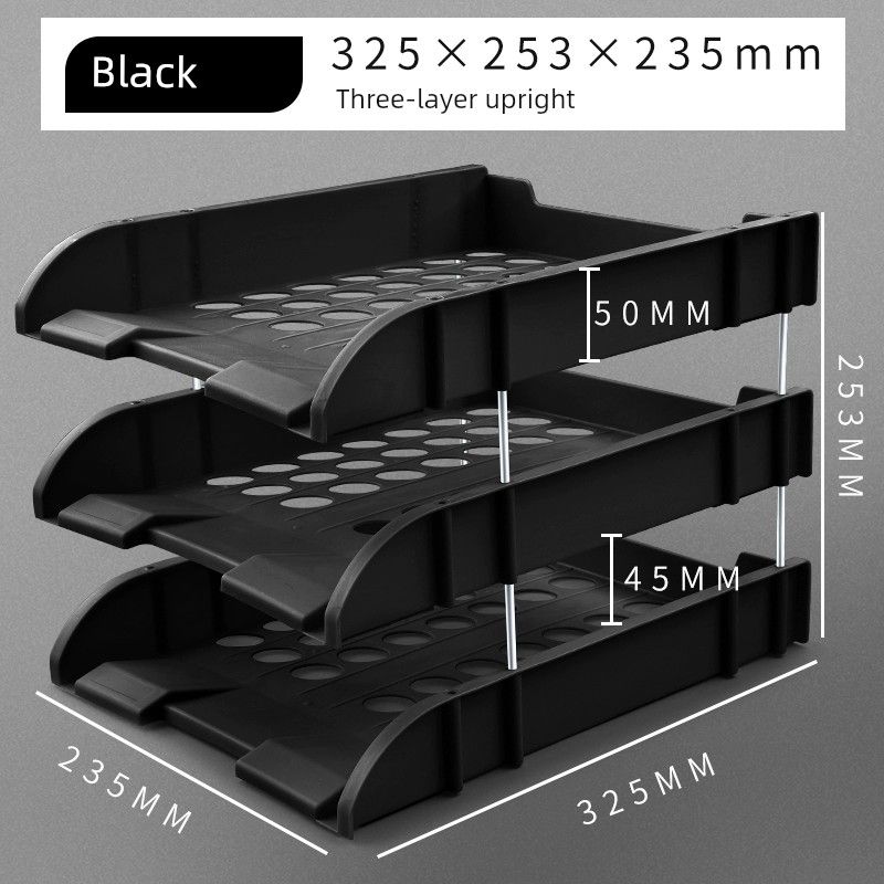 Shelf Document Rack Desktop Storage File Shelf Multi-Layer Classification Hanaper Office Folder Rack File Disk File Shelf Classification Handy Gadget Three-Layer File Tray/Classic Black/1 Piece