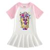 2026 Summer Korean Style Cartoon Short Sleeve Girls' Dress with Color Block and Pleated Skirt