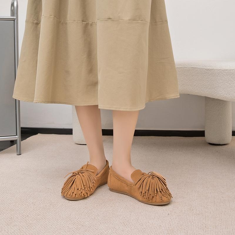 Women's Flat Shoes Genuine Leather Tassel Women's Loafers Large Size Ballet Mary Jane Shoes for Women