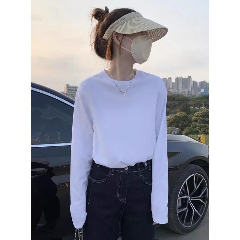 Pure cotton simple and versatile top women's spring German velvet warm long-sleeved shirt with basic bottoming shirt tide