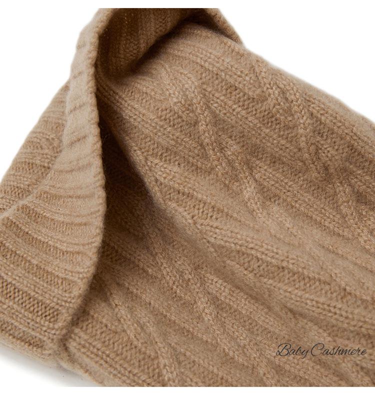 Women's Pure Cashmere Cable Knit Beanie - Warm, Windproof with Ear Protection for Autumn/Winter