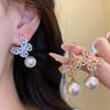 Butterfly Shimmer 18k Gold Zircon Pearl Jewelry Set for Women: Earring, Necklace, Bracelet.