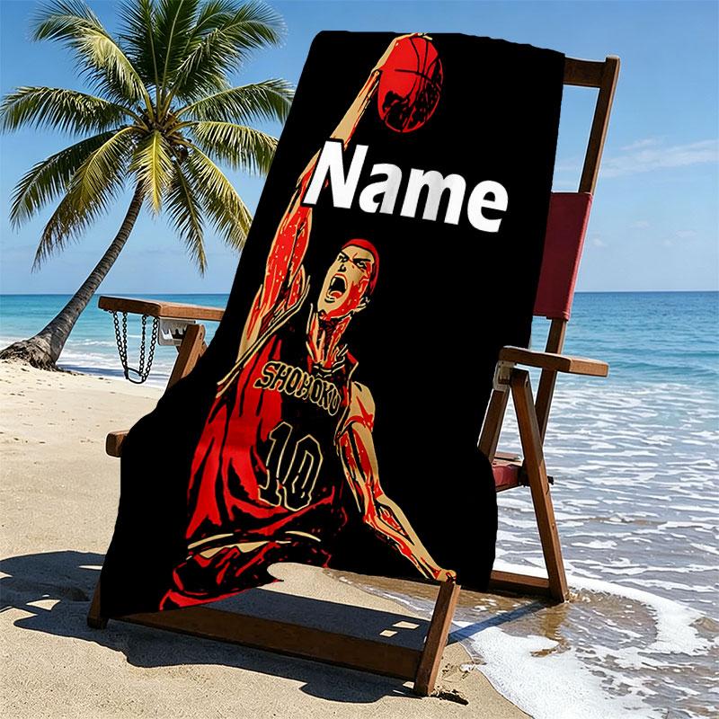 Custom Name Personalized SLAM DUNK Print Beach Towel, for Trip Camping Beach Party Home Decor, Birthday Gift for Family & Friends
