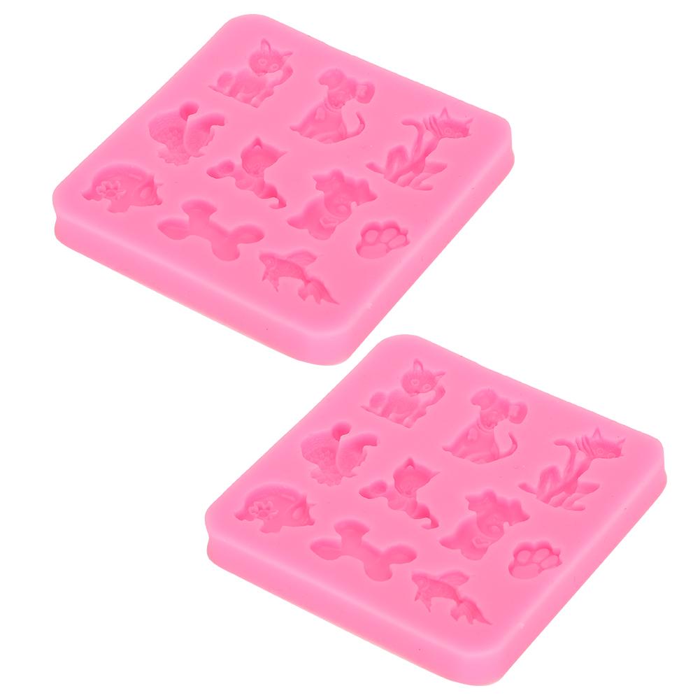 2PCs Silicone Mold DIY Hand Made Tool Cartoon Animals Shape High Temperature Resistance(Pink )