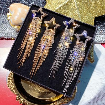 Fashion Star Studs Earrings Luxury Long Tassel Dangle  Statement Accessories for Women Jewelry Wedding Party Gift