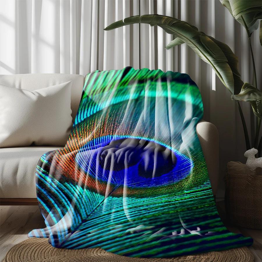 Peacock Feather Pattern Microfiber Flannel Cover Blanket Bedroom Living Room Sofa Soft And Comfortable Home Decoration