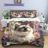 Ragdoll Cat and Fresh Flowers Pattern Bedding Home Decoration Birthday Gift (1 * Duvet Cover + 2 * Pillowcase, Without Core)