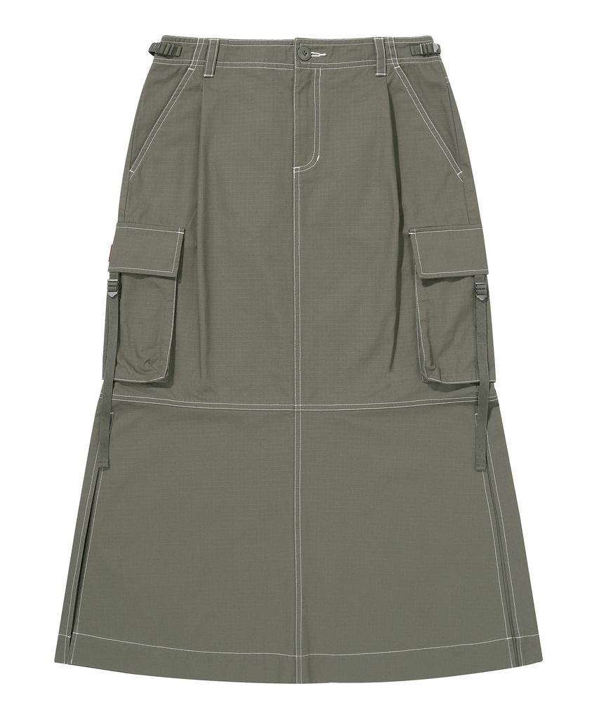 Syupeodeulai W Long Cargo Skirt Olive