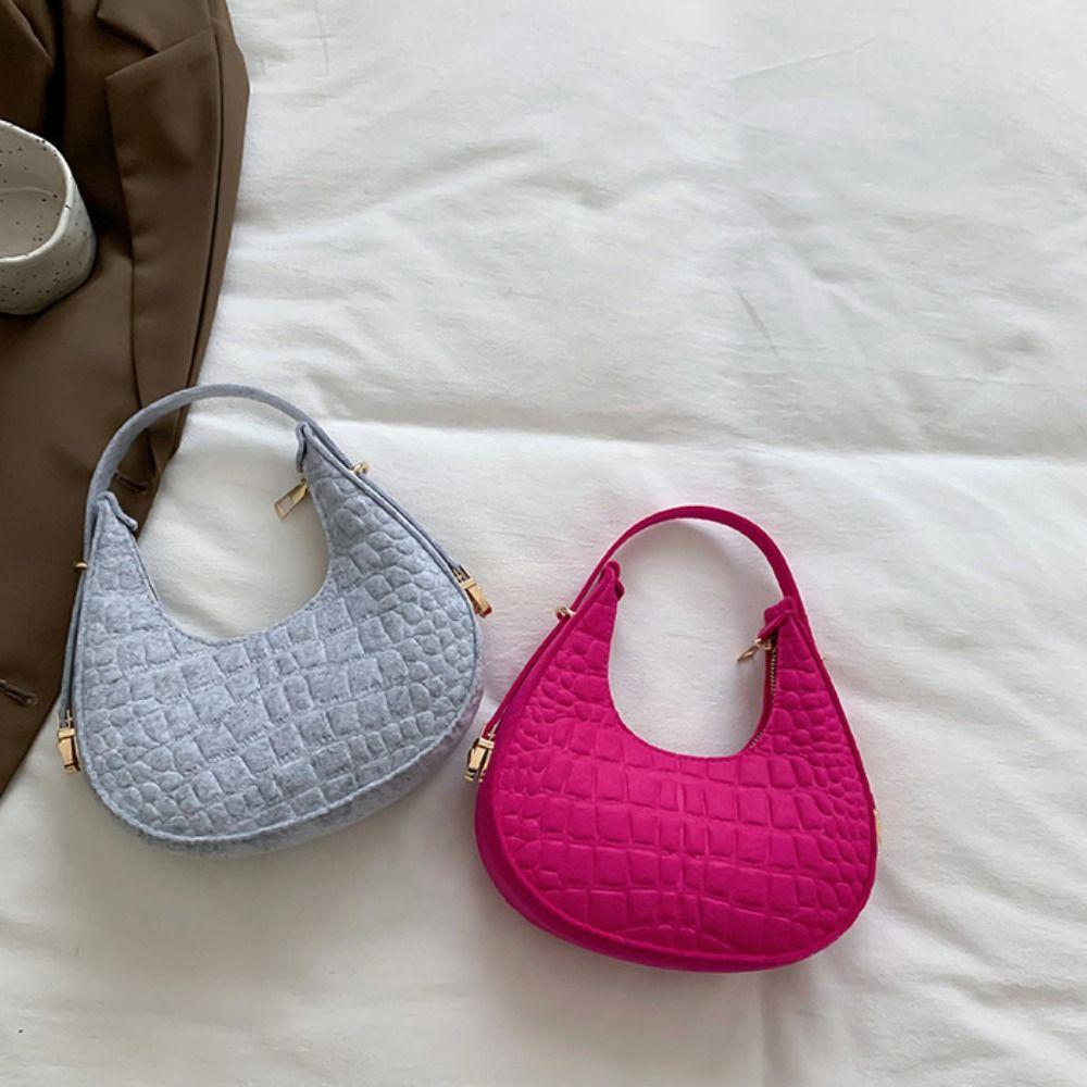 Shoulder Pouch Crescent Bag Solid Color Felt Handbag Simple Cloth Shoulder Bag  Girls