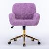 Fluffy Faux Rabbit Hair Vanity Chair, Violet Adjustable Height 360 Degrees Swivel Home Office Chair with Armrest, Golden Metal Rolling Base,DE1831VT