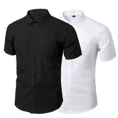 Camisa masculina pura gola virada para baixo formal slim fit top de verão para trabalho