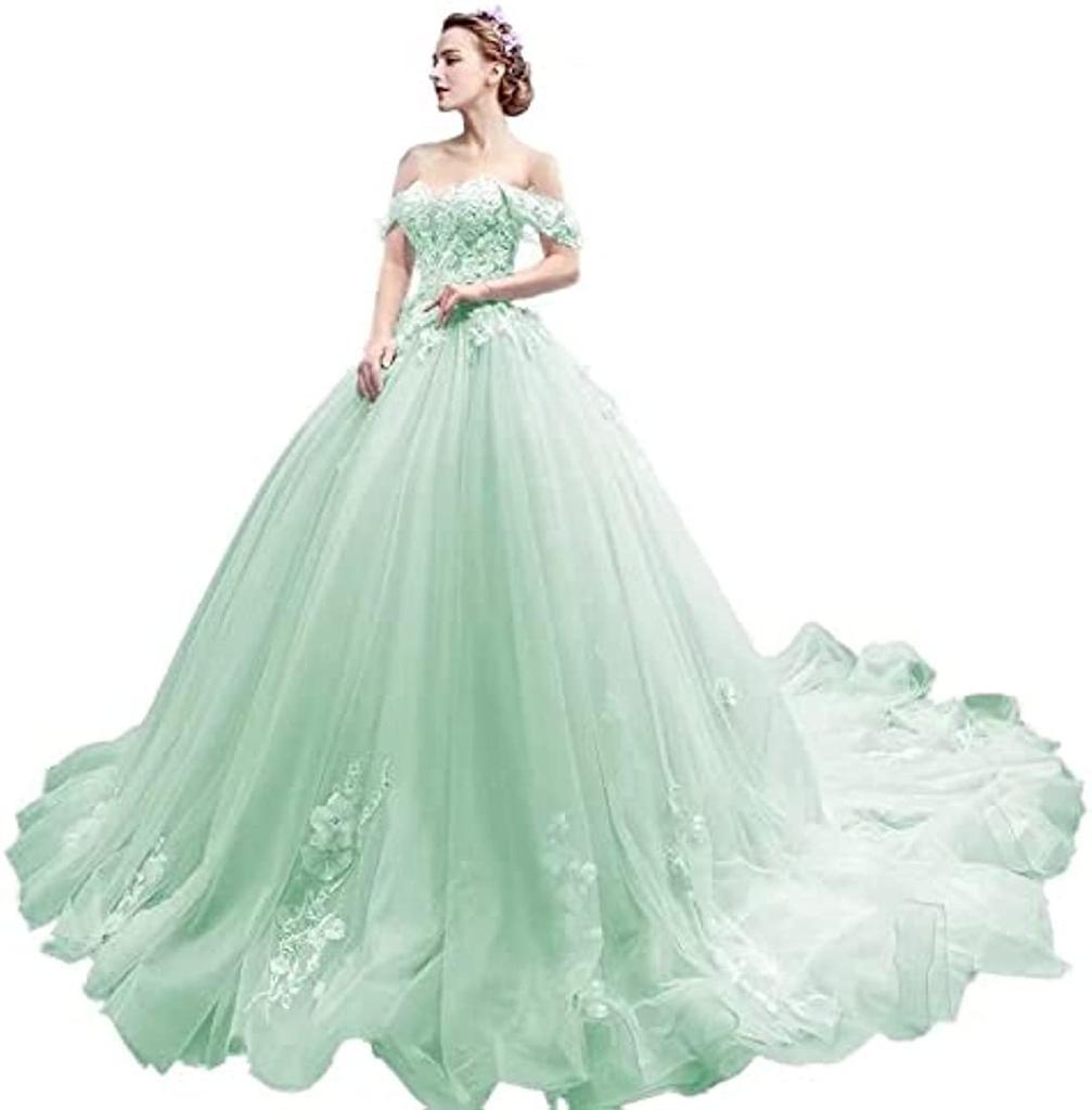 One-word Shoulder Tutu Dress Wedding Dress Birthday Party Art Test Performance Long Trailing Dress