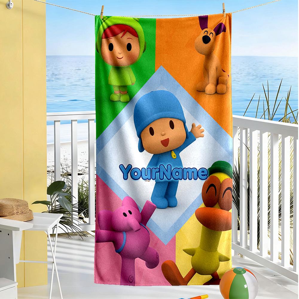 Pocoyo Customized Name Beach Towel Super Soft & Absorbent Perfect for Traveling Yoga Camping and Swimming