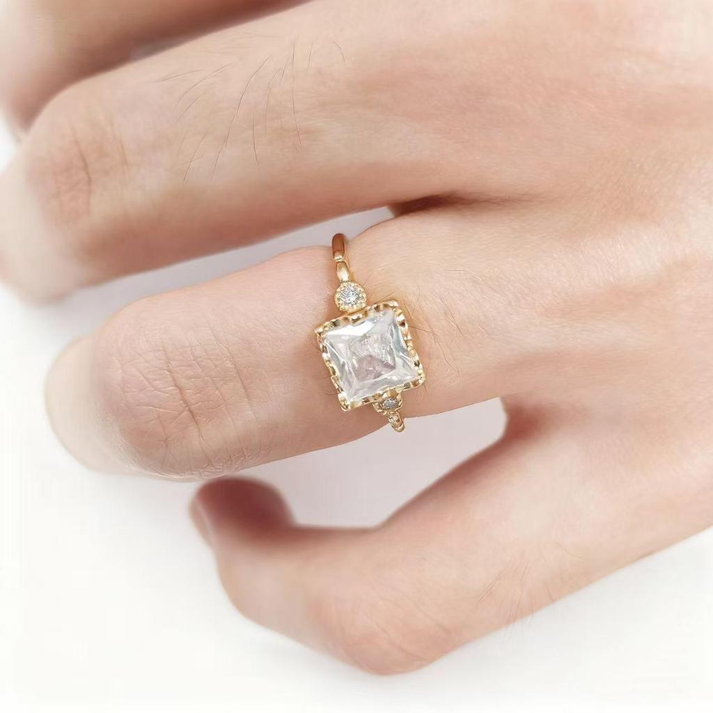 Anello aperto minimalista in oro 18 carati con strass, concubina Yintai