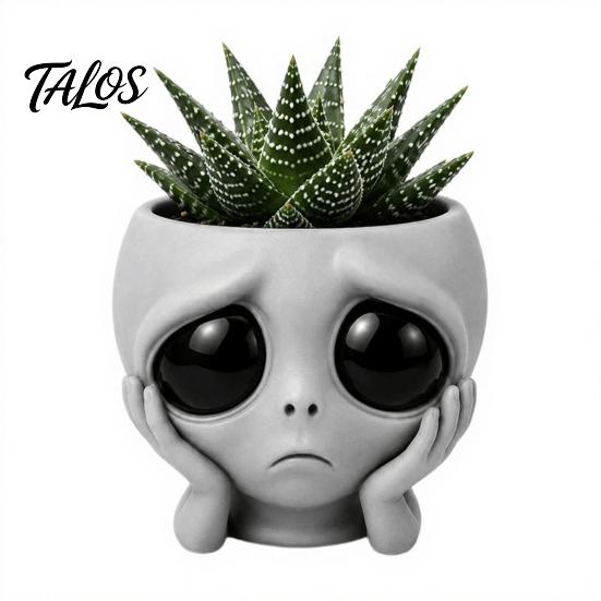 Cute Alien Planter Funny Face Planter, 3D Printed Novelty Plant Pot, Gray Head for Succulents Cacti Home Table Shelf Decoration Office Desk