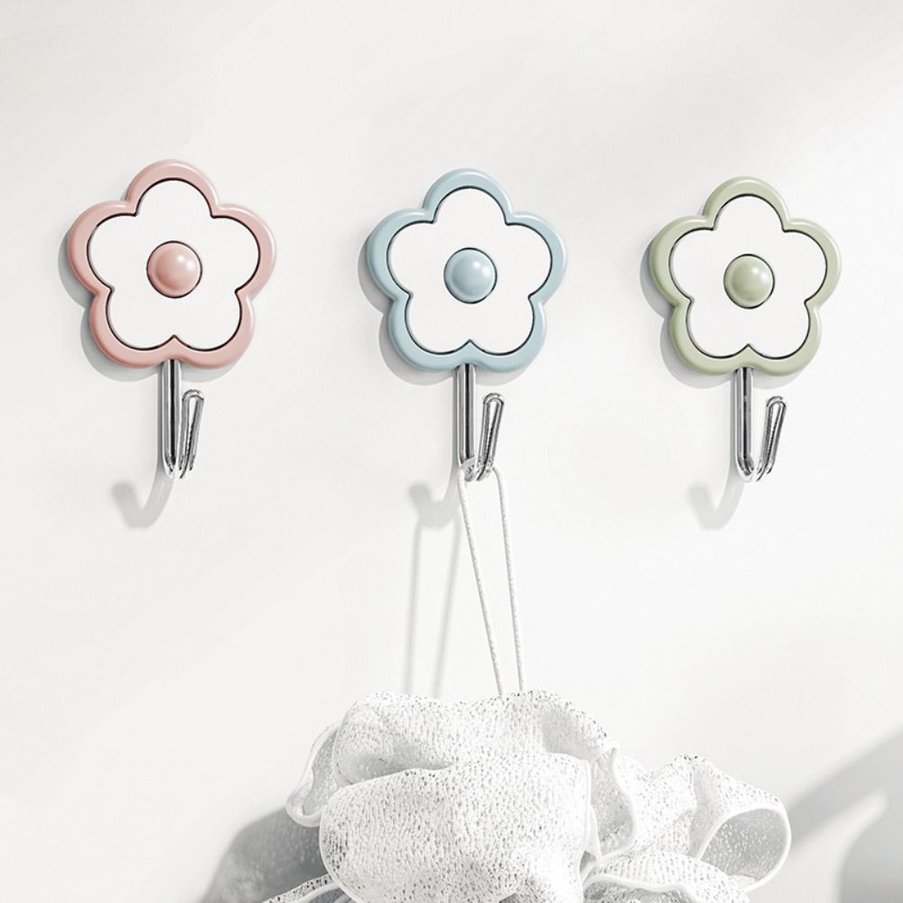 

3Pcs Wall-Mounted Key Holder Plastic Kitchen Strong Hook Creative Cute Flower Utility Hooks Windows Color Random