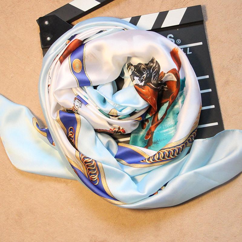 Japan and Korea Fashion Simulation Silk Scarf New Silk Satin Digital Printing Silk Scarf Large Square Scarf Silk Scarf, Women's Spring Silk Scarf