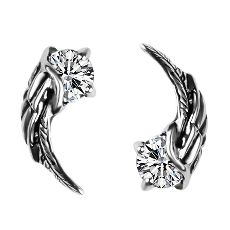 PANJBJ 925 Sterling Silver Red Zircon Studs Earring For Women Neo-Gothic Punk Wing Feather Angel Devil Jewelry Gift Dropshipping