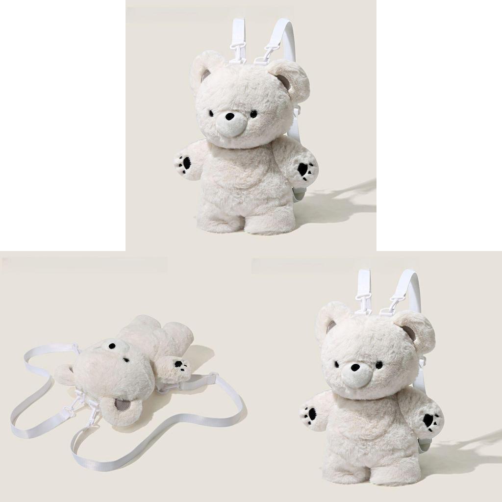 Plush Bear Bag For Girls With Zipper Closure And Soft Material For Daily Use