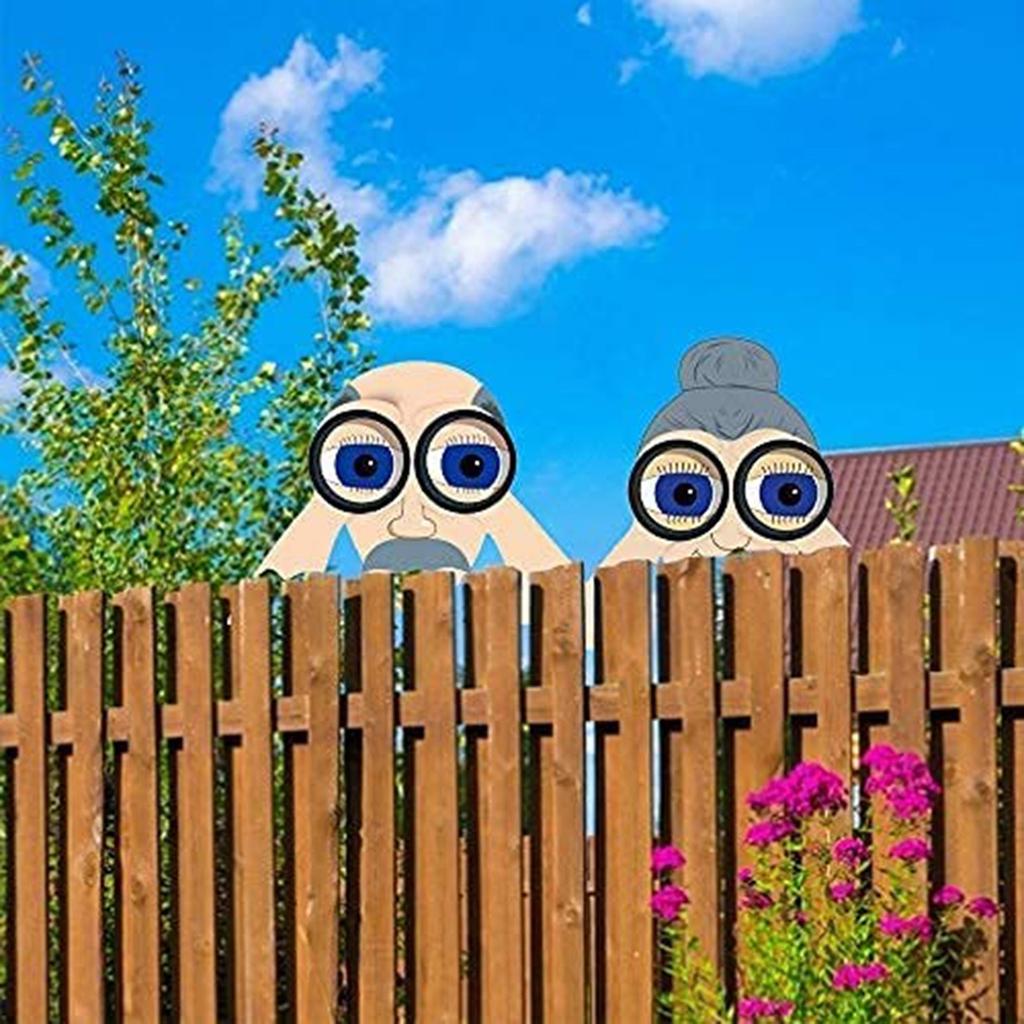 Nosy Old Man And Lady Fence Decoration,Outdoor Funny Garden Yard Fence Art Decor