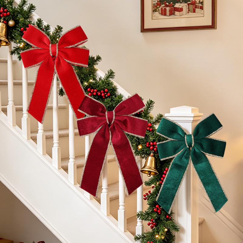 Gold-Edged Double Ear Bow Ornament for Christmas Tree & Window Decoration