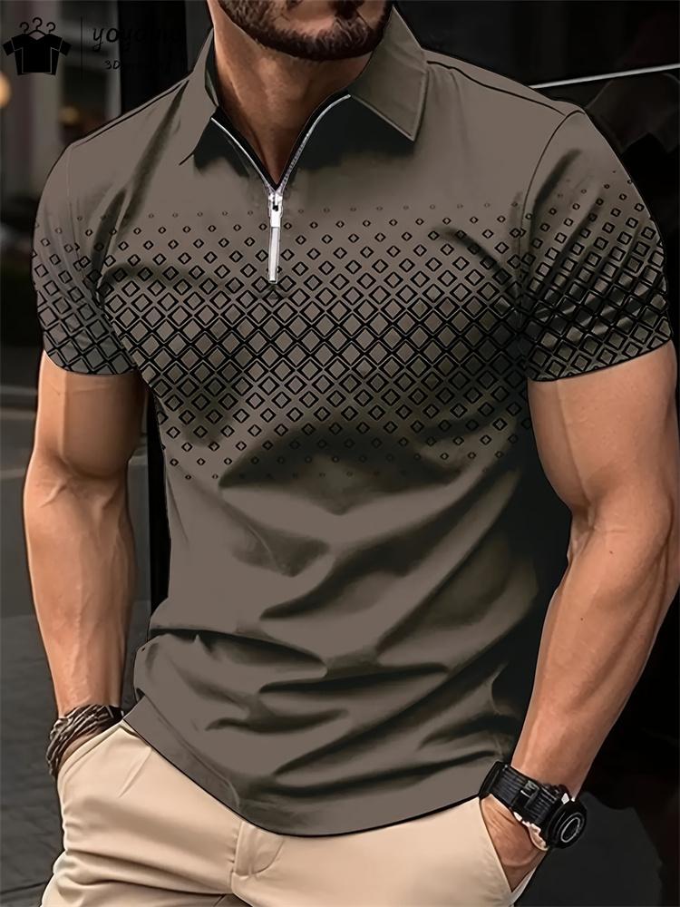 Simple Pattern Print Classic Fashion Men's Clothing Men's Short Sleeve T-shirt Striped Print Mens Polo Shirts Street Men's Polo