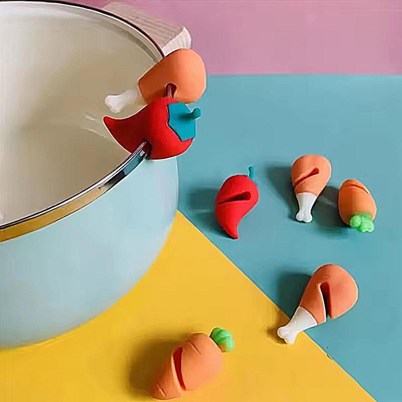 3pcs Cute Silicone Pot Cover Lifter Anti-spill Rack Pot Lid Holder Heat-resistant Boiled Anti-Overflow Stopper Kitchen Gadgets