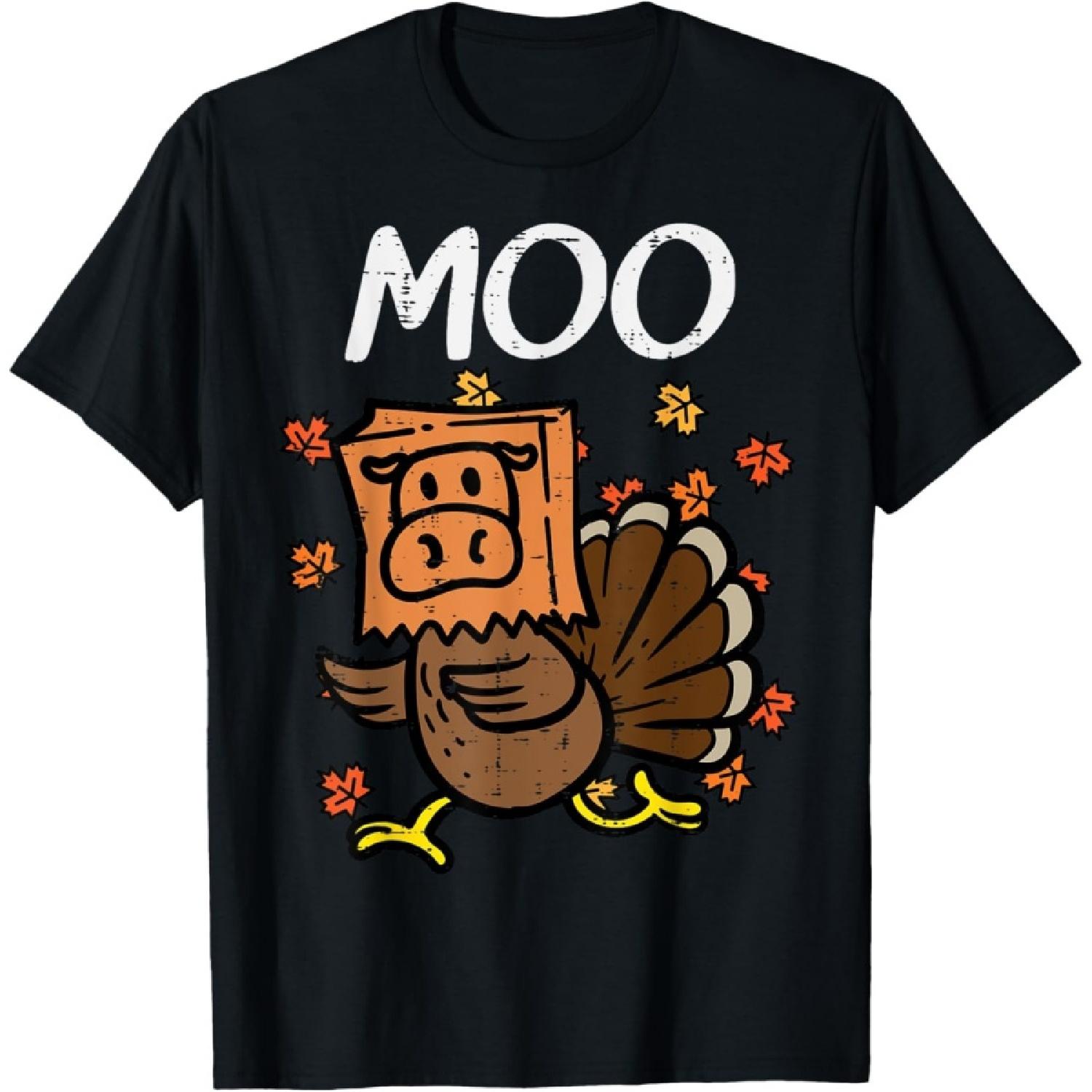 Thanksgiving Turkey Moo Cow Head Funny Fall Men Women Kids T-Shirt S