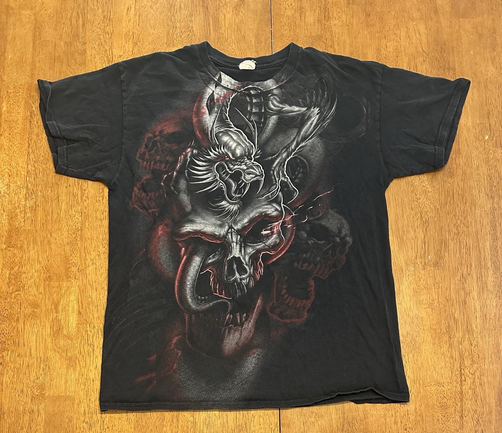 Y2K Skull Snake Graphic T Shirt Large Gothic Vintage Unisex T-Shirt M