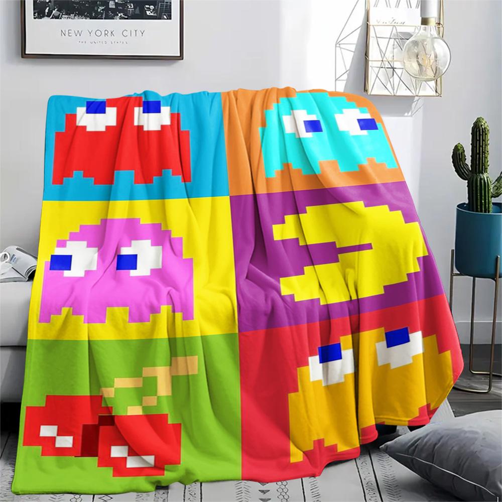 1PC Pac-Man Patterned Flannel Blanket Suitable For All Seasons for Home Decor Warmth and Comfort Gifts Holiday Present