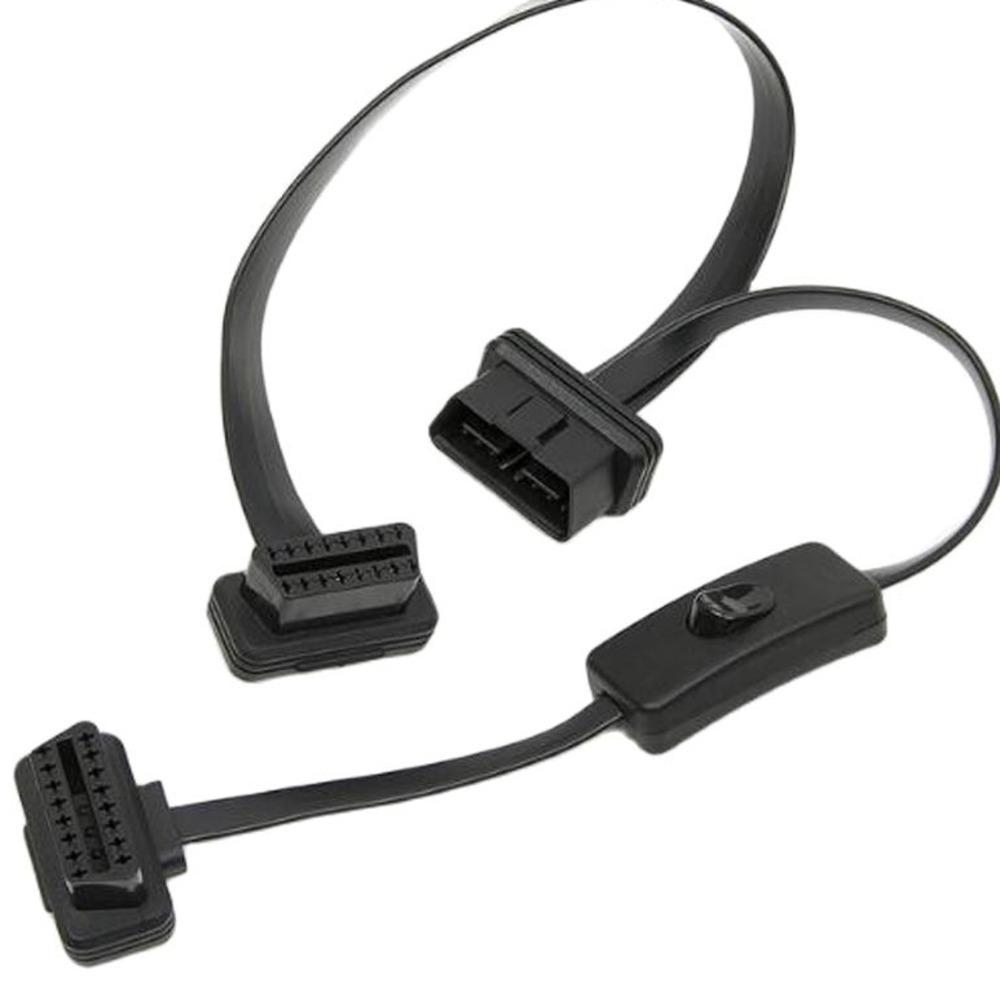 OBD2 Y Splitter 1 In 2 Extension Cable Ultra-thin Elbow Noodles Cable Diagnostic Connector Cable Cord With Switch