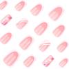 3D Diagonal Stripe Wearable Nail Art with White Flower - Medium Short Square Nail Tips for Europe and America