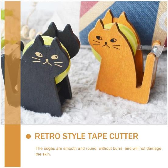 Adorable Cat Shaped Tape Dispenser, Retro Wooden Tape Cutter, Brown, 3.42x2.36x1.18 Inch, Perfect for Desk, Office, Home, Gift Wrapping, Kids, and