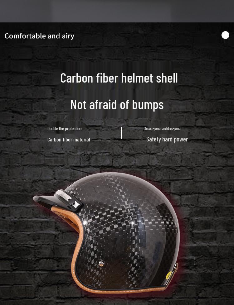 Retro Carbon Fiber Motorcycle Helmet, Three-Quarter Design for Men and Women