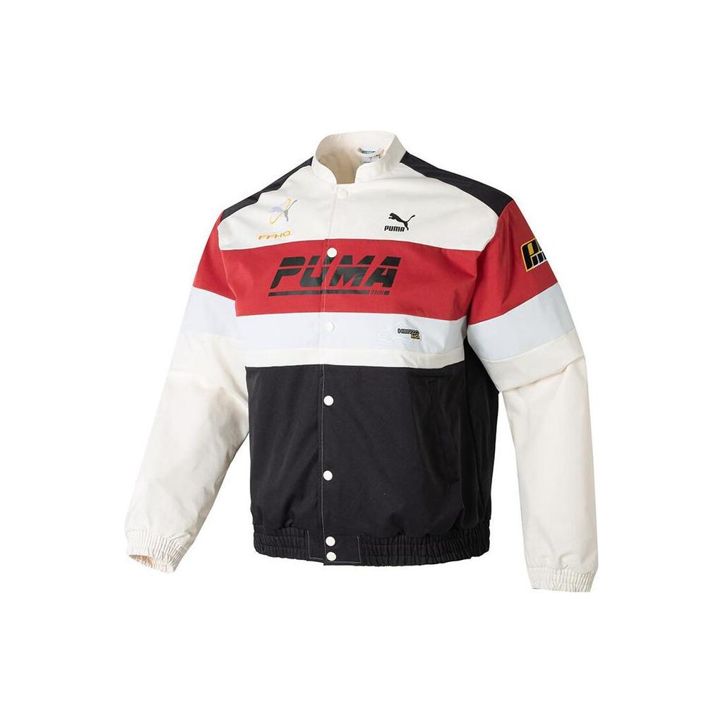 Puma Color Block Design Long Sleeve Retro Sports Stand Collar Jacket Unisex Jacket Black Red 625815-01