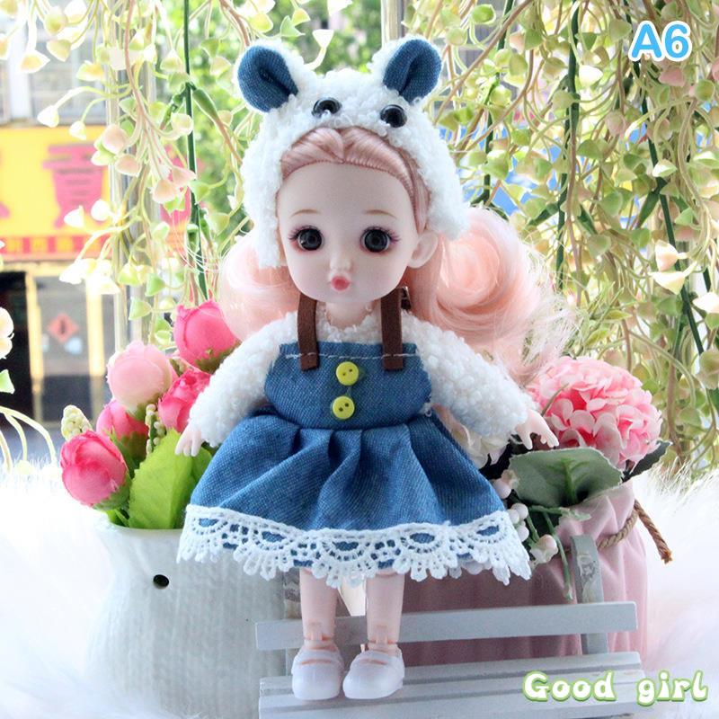 New 16 Cm Bjd Mini Doll Movable Joint Girl Baby 3D Big Eyes Beautiful Diy Toy Doll With Clothes Dress Up 1/8 Fashion Doll